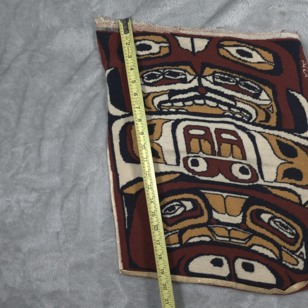 Vintage Pacific Northwest Needlepoint Textile Totem Pole Art Tribal Handmade